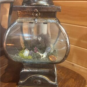 Decorative Glass Lantern with Alice In Wonderland Taxidermy Scene